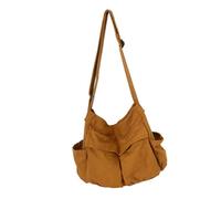 HURRISE Shoulder Bag, Messenger Bag Over The Shoulder For Men White Canvas Single Crossbody With Crossbody Handbag For Student Class Street Large Literary Casual (Brown)