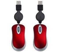 Hurromy 2 x Mini USB Wired Retractable Cable Small Mouse 1600 DPI Compact Optical Travel Mice for 98 2000 XP Vista Ve (Red)