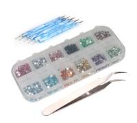 Hurromy 3000 x 2 mm 12 Colours Nail Art Rhinestone Tips 5 x 2 Medium Point Pen + Clip