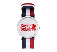 Hurry Up Tomorrow Casual Nylon Braided Strap Watch Unisex Non-Scale Wristwatch Easy Read Analog Watches