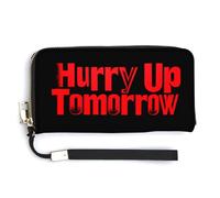 Hurry Up Tomorrow Leather Large Capacity Wallet with Wrist Strap Credit Card Holder Wallets Travel Purse Handbags
