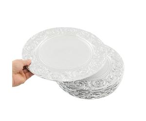 Hurrylying 24 Silver Plates, Reusable Dinnerware Set,Circular Plates, Reusable Plates Party and Event Use, Microwave Safe Tableware -an Ideal Choice for Birthdays, Parties, Camping, and Dining Pp