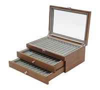 Hurrylying 34 Slots Rosewood Pen Box 34 Compartments 3 Tier Glass Top Velvet Lined Retro Desk Storage for Fountain Ballpoint Marker Pen Collector Gift Walnut for Storing Many Different Types of Pens