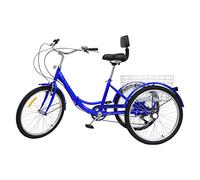 Hurrylying Folding adult tricycle 24 inches with basket, 7-speed shift system with backrest seat suitable for height 5.25-5.9 feet, suitable for both men and women, blue