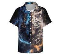 Hurspmr Button Down Shirt for Men Casual Skull Print Hawaiian Shirts Beach Short Sleeve, Blue, XL
