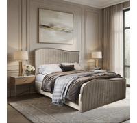 Hurstpierpoint Upholstered Soft Velvet Beige Metal Designer Bed Frame