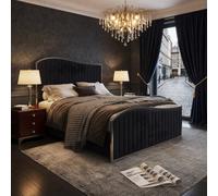 Hurstpierpoint Upholstered Soft Velvet Black Metal Designer Bed Frame