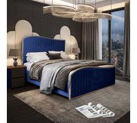 Hurstpierpoint Upholstered Soft Velvet Blue Metal Designer Bed Frame