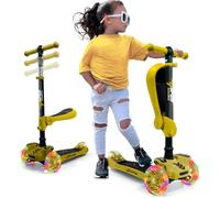 Hurtle 3-Wheel Tri Scooter for Kids ages 4-7, Scooter with Seat, Foldable, Flashing Lights, Adjustable Height