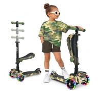 Hurtle 3-Wheel Tri Scooter for Kids ages 4-7, Scooter with Seat, Foldable, Flashing Lights, Adjustable Height