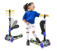 Hurtle 3-Wheel Tri Scooter for Kids ages 4-7, Scooter with Seat, Foldable, Flashing Lights, Adjustable Height