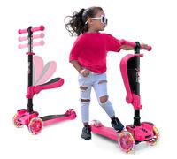 Hurtle Kids Scooter - Child Toddler Kick Scooter Toy with Foldable Seat - 3 Wheel Scooter with Adjustable Height Anti-Slip Deck Flashing Wheel Light