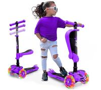 Hurtle 3-Wheel Tri Scooter for Kids ages 4-7, Scooter with Seat, Foldable, Flashing Lights, Adjustable Height