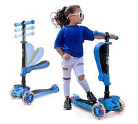 Hurtle 3-Wheel Tri Scooter for Kids ages 4-7, Scooter with Seat, Foldable, Flashing Lights, Adjustable Height, Blue