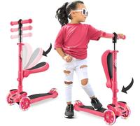 Hurtle 3-Wheel Try Scooter for Kids - Ages 2-12, Flip-able Seat, Foldable Kick Scooter, Flashing Lights, Adjustable Height, Watermelon