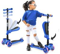 Hurtle, 3 Wheel Try Scooter for Kids - Ages 2-12, Kids Scooter, Boys & Girls Scooter, w/Flip-able Seat, Scooter for 2+ Year Old, Foldable Kick Toddler Scooter, Flashing Lights, Adjustable Height