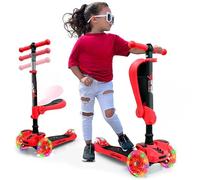 Hurtle, 3 Wheel Try Scooter for Kids - Ages 2-12, Kids Scooter, Boys & Girls Scooter, w/ Flip-able Seat, Scooter for 2+ Year Old, Foldable Kick Toddler Scooter, Flashing Lights, Adjustable Height