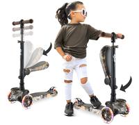 Hurtle 3 Wheeled Scooter for Kids - Tri Scooter, Stand & Cruise Child/Toddlers Toy Folding Kick Scooters w/Adjustable Height, Anti-Slip Deck, Flashing