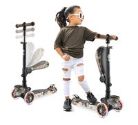 Hurtle 3 Wheeled Scooter for Kids - Tri Scooter, Stand & Cruise Child/Toddlers Toy Folding Kick Scooters w/Adjustable Height, Anti-Slip Deck, Flashing Wheel Lights, for Boys/Girls 2-12 Year Old