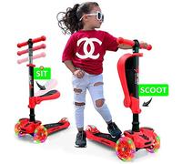 Hurtle Children's 3 Wheel Scooter with Folding Seat and LED Wheels, Ages 2+
