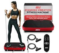 Hurtle Fitness Vibration Platform Machine - Home Gym Whole Body Shaker Exercise Machine Workout Trainer Fast Weight Loss w/Resistance Bands Easy Carry Wheel Remote Adjustable Speed - HURVBTR36RD, red