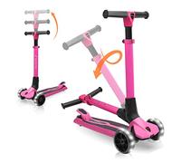Hurtle Foldable Scooter for Kids Age 3+, 3-Wheels with Adjustable Handlebar up to 50 kg, Foldable Children's Scooter with LED Wheels & Non-Slip Deck, Aluminum City, Pink