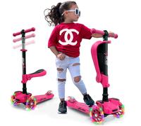 Hurtle Kids Scooter - Child Toddler Kick Scooter Toy with Foldable Seat - 3 Wheel Scooter with Adjustable Height Anti-Slip Deck Flashing Wheel Light