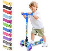 Hurtle Mini Kickboard Scooter for Kids - Height Adjustable 25''-28'', Lightweight 3-Wheel Toddler Scooter with LED Light-up Wheels, Anti-Slip,Indoor/Outdoor Fun for Ages 2-5 (Graffiti)