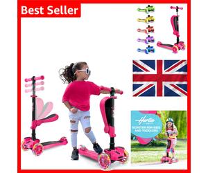 Hurtle Scootkid 3-Wheel Kids Scooter Pink Light-Up LED Wheels Foldable Seat