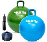 Hurtle Space Hopper 20 Inch Hopper Ball 2 Pack with Sturdy Handles, Pump and Cones for Balance, Coordination and Active Indoor Outdoor Play, Yellow & Blue