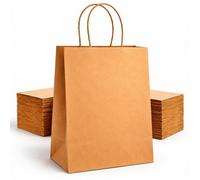 Huruc 100 Pcs Brown Paper Bags With Handles,130 Gsm Medium Gift For Present, Eco-Friendly Kraft Carrier Christmas, Easter