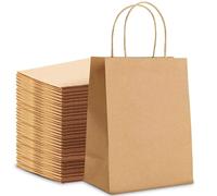 HURUC 100 Pcs Brown Paper Bags With Handles,130GSM Small Paper Gift Bags, Eco-Friendly Kraft Shopping Carrier, Christmas, Easter, Birthday Parties & Merchandise Retail 18x24x8cm