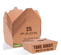 HURUC Kraft Paper Takeaway Boxes 337 GSM - 100% Compostable, Eco-Friendly Food Containers for Takeout & Meal Prep, Disposable and Recyclable Packaging for Restaurants & Cafes (Pack of 25-2070ml)