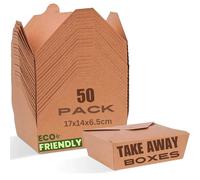 HURUC Kraft Paper Takeaway Boxes 337 GSM - 100% Compostable, Eco-Friendly Food Containers for Takeout & Meal Prep, Disposable and Recyclable Packaging for Restaurants & Cafes (Pack of 50-1420ml)
