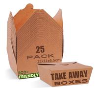HURUC Kraft Paper Takeaway Boxes 337 GSM - 100% Compostable, Eco-Friendly Food Containers for Takeout & Meal Prep, Disposable and Recyclable Packaging for Restaurants & Cafes (Pack of 25-800ml)