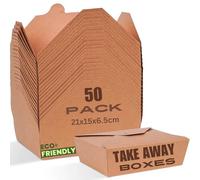 HURUC Kraft Paper Takeaway Boxes 337 GSM - 100% Compostable, Eco-Friendly Food Containers for Takeout & Meal Prep, Disposable and Recyclable Packaging for Restaurants & Cafes (Pack of 50-2070ml)