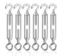 huruirui M4 Turnbuckle Wire Tensioner 6pcs 304 Stainless Steel Hook and Eye Adjustable Turnbuckle Heavy Duty Wire Rope Tensioner Garden Wires Fence Outdoor Hanging