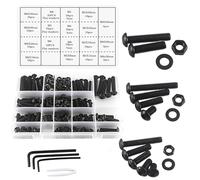 huruirui M5 M6 M8 Nuts and Bolts Washers Assorted Set, Black Button Head Screws Bolts and Nuts Kit, Thread Machine Hex Bolt Set Fastener Repair Tools Assortment Kit with 3 Wrench 310pcs