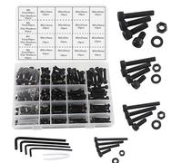 huruirui Nuts and Bolts Washers Assorted Set,M3 M4 M5 M6 Black Hex Socket Head Cap Screws Bolts and Nuts Kit 500pcs, Thread Machine Hex Bolt Set Fastener Repair Tools Assortment Kit with 4 Wrench
