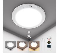 HURYEE Rechargeable Motion Sensor Ceiling Light with Remote, Battery Ceiling Light Wireless, 3 Colors Dimmable Indoor Overhead LED Lights for Closet Shower Pantry Shed Hallway Porch