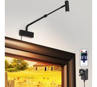 HURYEE Retractable Picture Light for Wall, Rotatable LED Painting Lights Over Picture Frame, Plug in Dart Lamp 2700K with Remote Control, Dimmable Display Light Indoor for Art Gallery, Black