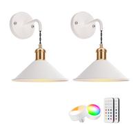 HURYEE Wall Light Indoor Outdoor Vintage Pack of 2 with Remote Control, White Wall Lamp Indoor Battery LED Wall Light Wireless Wall Light Dimmable for Living Room Bedroom Hallway Stairs Gardens