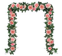 Huryfox Artificial Flowers Garlands - 2 Strand 216cm Long Artificial Flower Vines for Decorations, 16 Flowers per Strand, Faux Gradient Pink Rose Floral Arch for Home, Garden, Weddings, Parties