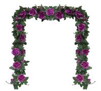 Huryfox Artificial Flowers Garlands - 2 Strand 216cm Long Artificial Flower Vines for Decorations, 16 Flowers per Strand, Faux Purple Rose Floral Arch for Home, Garden, Weddings, Parties
