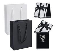 HUSAIHU 2Pcs Jewellery Gift Boxes with 2Pcs Gift Bags, 9x7x3cm Small Gift Boxes with Black Bow-Knot, Presents for Ring Earrings Necklace Bracelet Jewellery Packaging Box