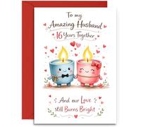Husband 16th Anniversary Card - Cute Candles and Hearts Design - 16th Wax Anniversary Card - A5 Size Card with Red Envelope