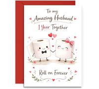 Husband 1st Anniversary Card - Cute Pair of Loo Rolls Design - 1st Paper Anniversary Card - A5 Size Card with Red Envelope