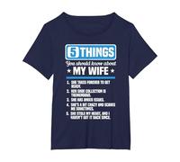 Husband 5 Things You Should Know About My Wife Funny T-Shirt, Women's Plus, Navy Blue, 1X