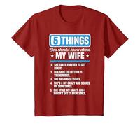 Husband 5 Things You Should Know About My Wife Funny T-Shirt, Youth, Cranberry Red, Medium