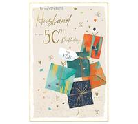 Husband 50th Birthday Card - Age 50 - Wonderful Husband - Special Finishes - Artistic Modern Design - Illustrated Insert Leaf - Made in the UK